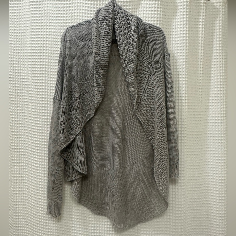 Vince Gray Draped Cardigan Sweater with Waterfall Design